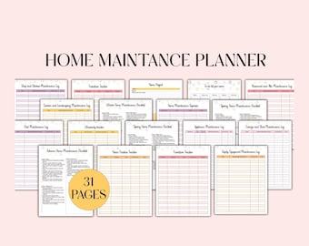 May include: A printable home maintenance planner with 31 pages. The planner includes checklists for various home maintenance tasks, such as appliance maintenance, landscaping, and safety equipment.