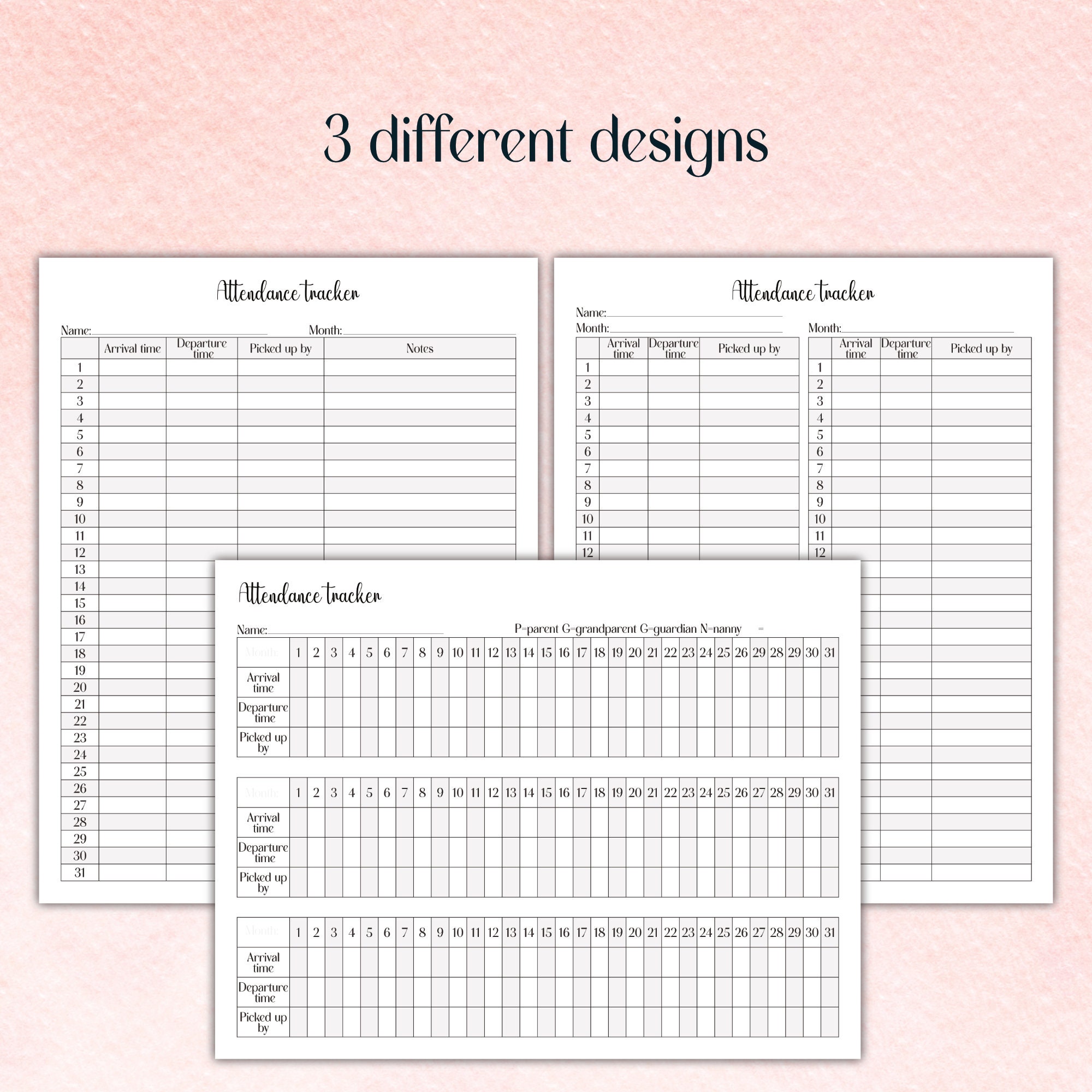 Child Care Attendance Tracker, Attendance List, Vertical and Horizontal ...