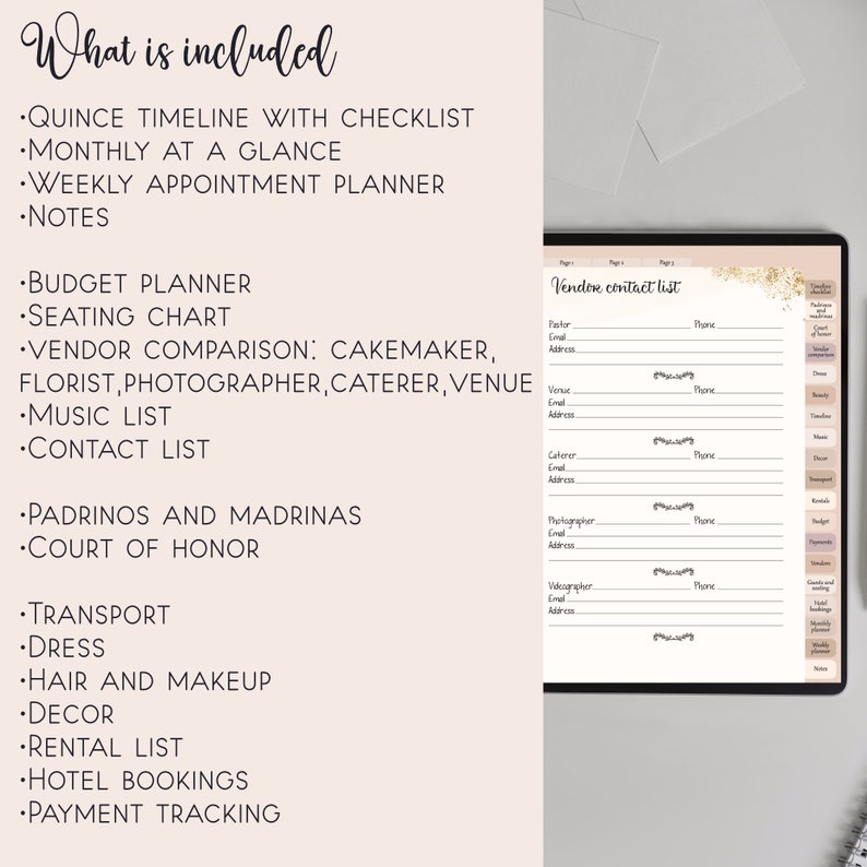 Quinceañera Planner, Digital Quinceanera Planner, Quince Planning