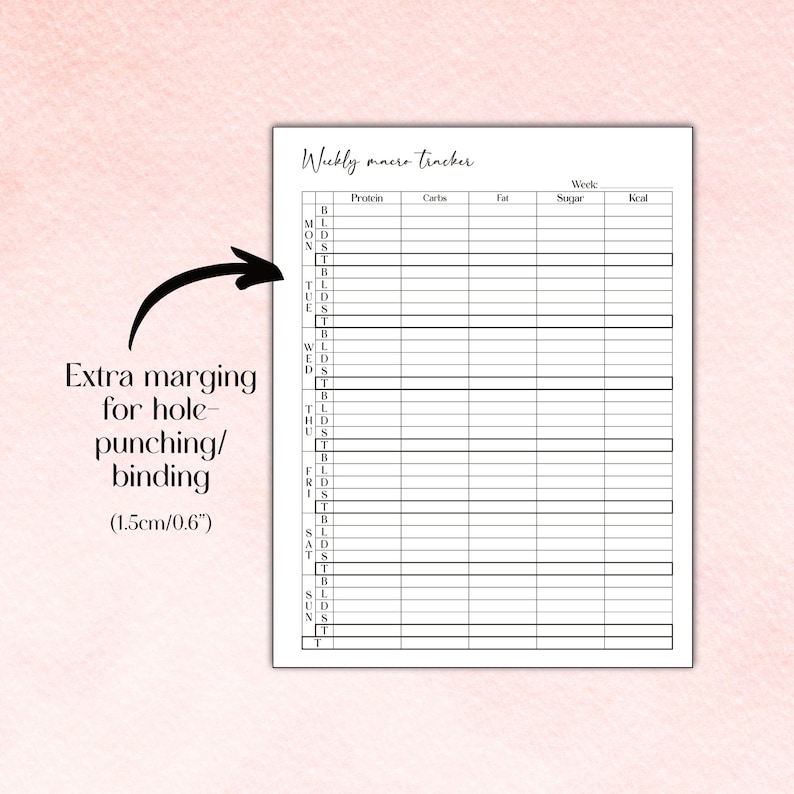 Macro Tracker Printable, Daily and Weekly Food Journal to Track Calorie, Fat, Protein, Carbs and ...