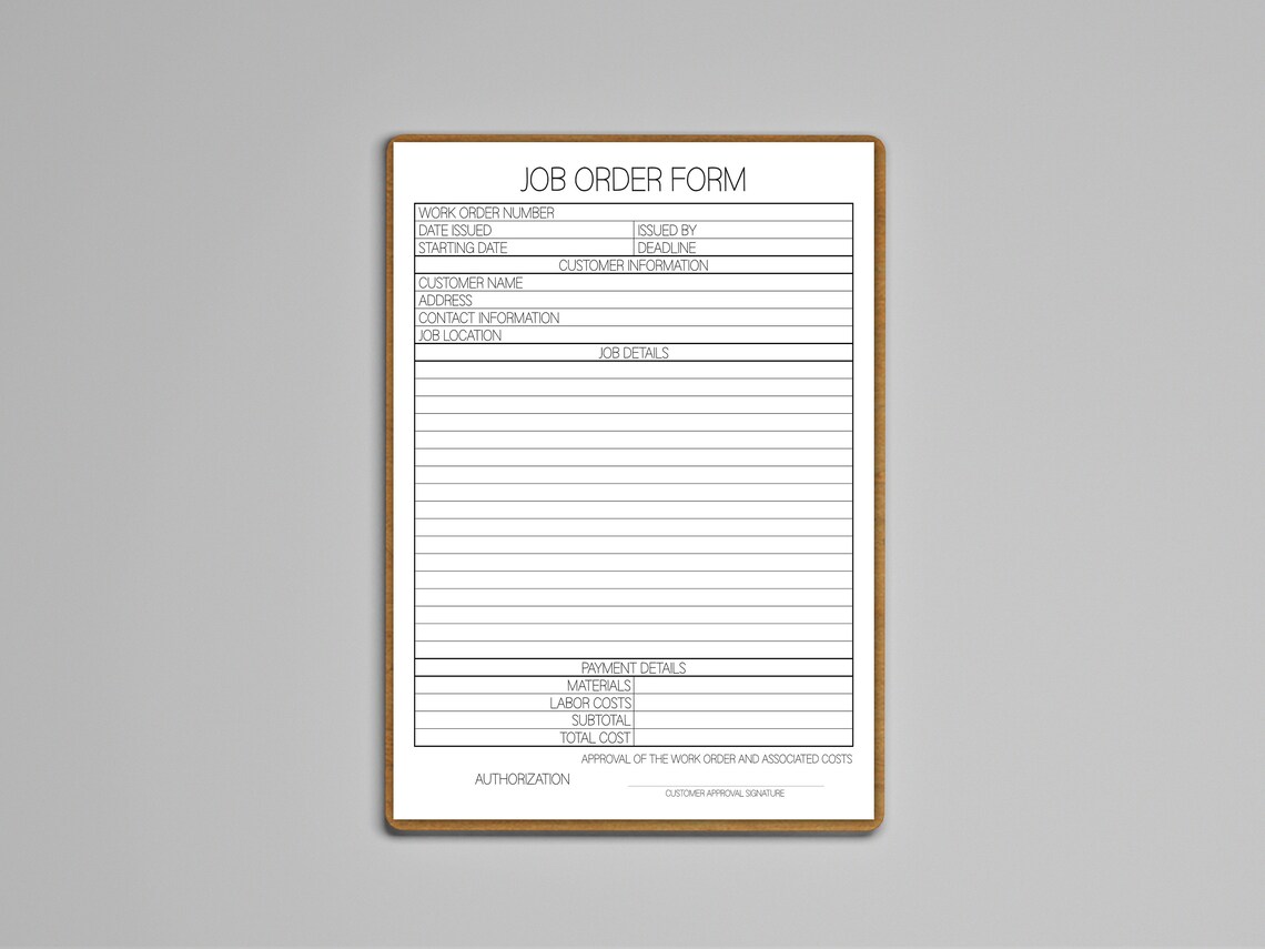 Job Work Order Form Printable, Small Business Job Work Order Tracking ...
