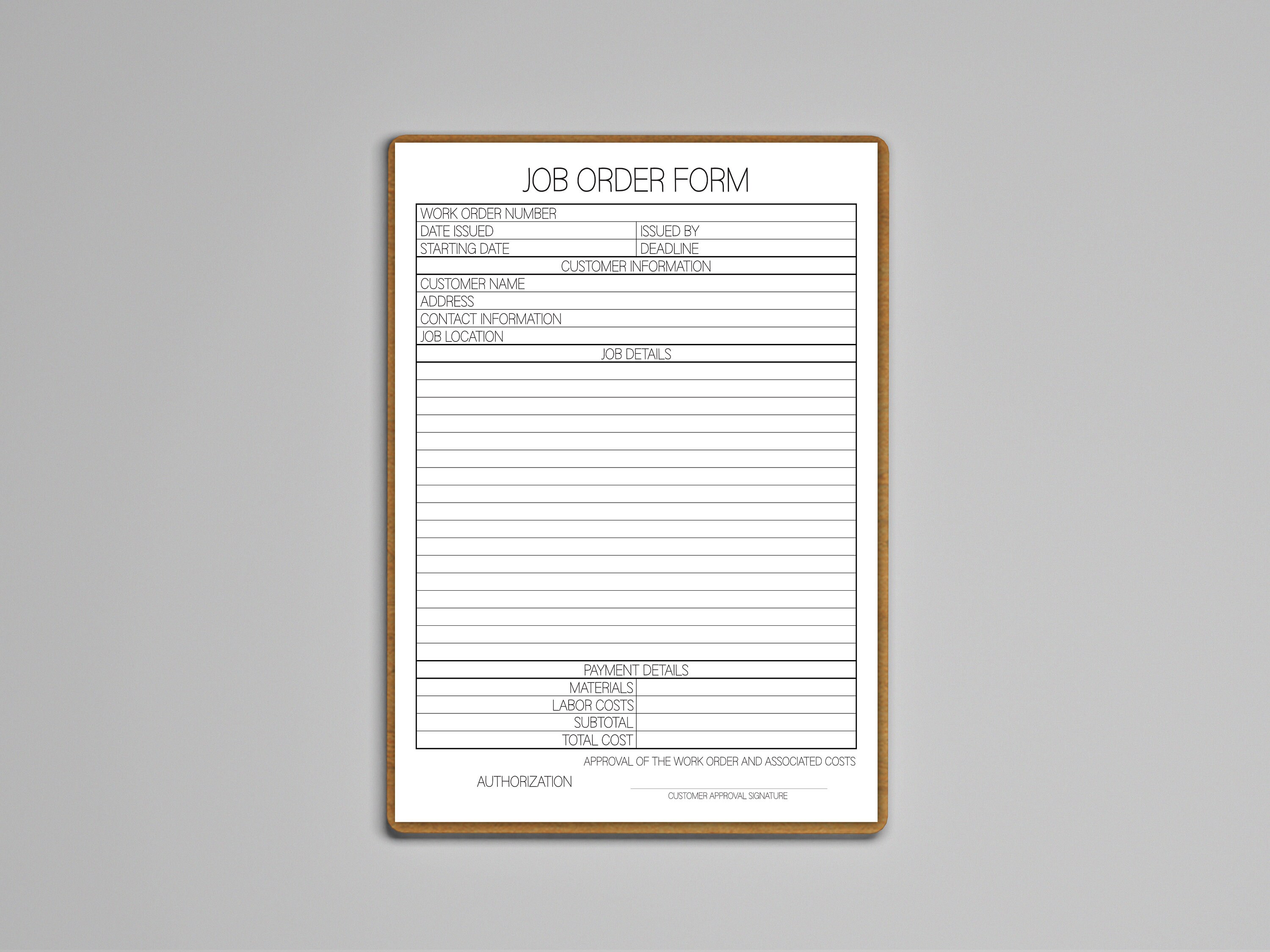 Job Work Order Form Printable, Small Business Job Work Order Tracking ...