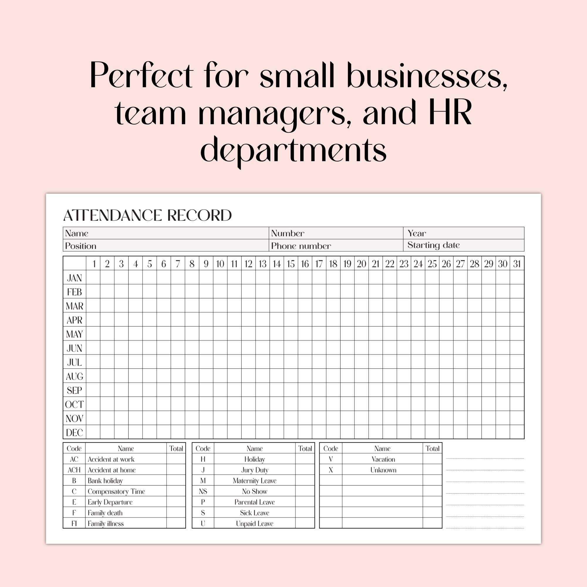 Absence Tracker Tool Absence Tracker: Employee Attendance Log, Daily Staff Absence Tracker ...