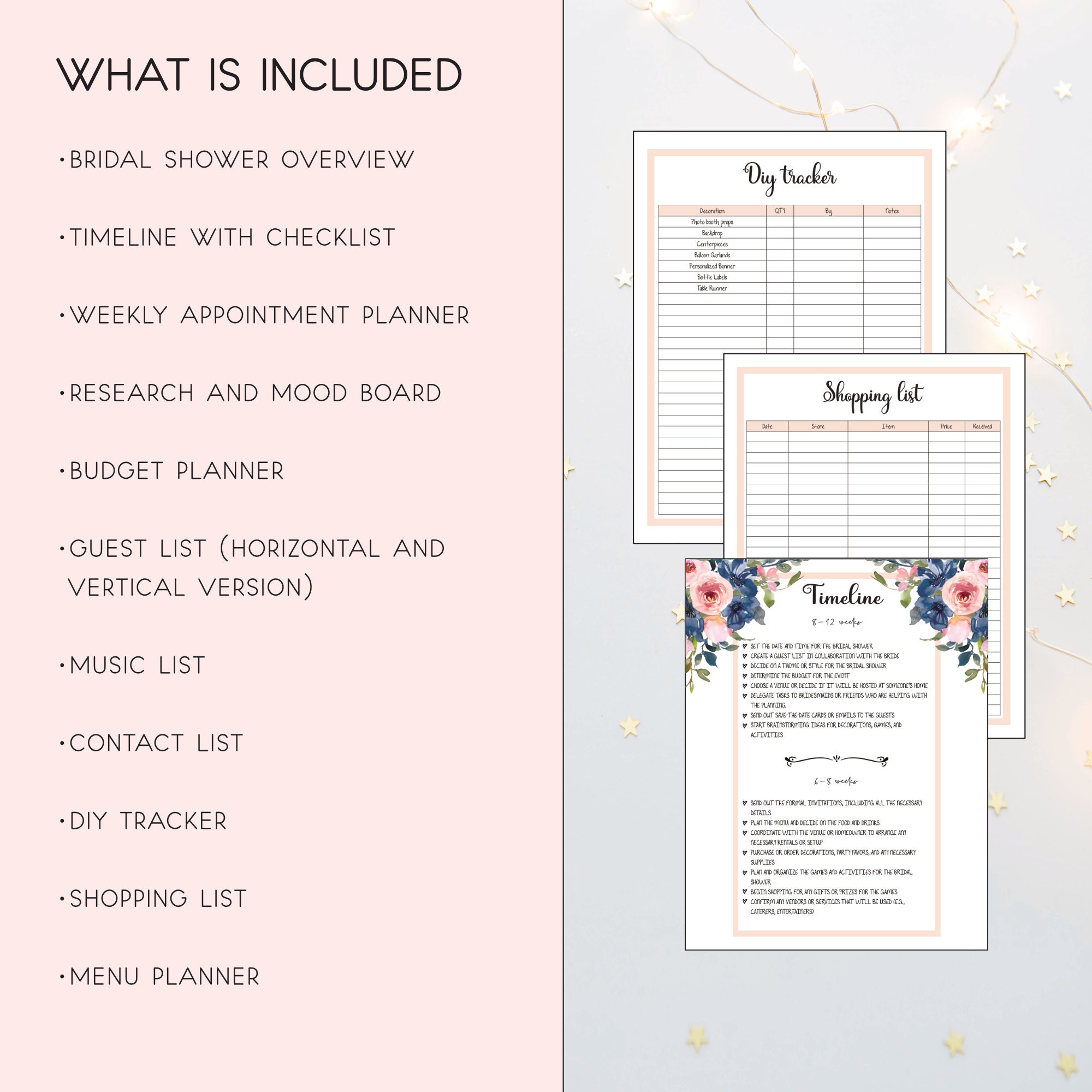 Bridal Shower Planner and Checklist, Wedding Shower Printable, Maid of ...
