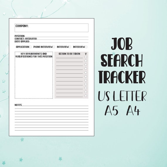 Job Search Tracker, Application Log, PRINTABLE And INSTANT DOWNLOAD, Us Letter Size, A4, A5