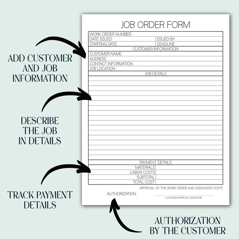 Job Work Order Form Printable, Small Business Job Work Order Tracking ...