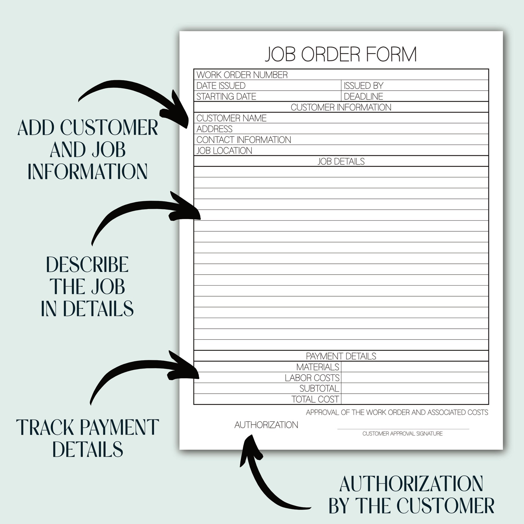 Job Work Order Form Printable, Small Business Job Work Order Tracking ...