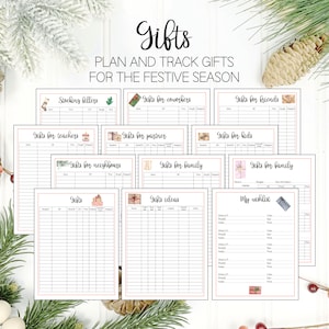 Image of a printable gift list tracker for the holiday season. Plan all Christmas and Thanksgiving gifts with these templates in US letter