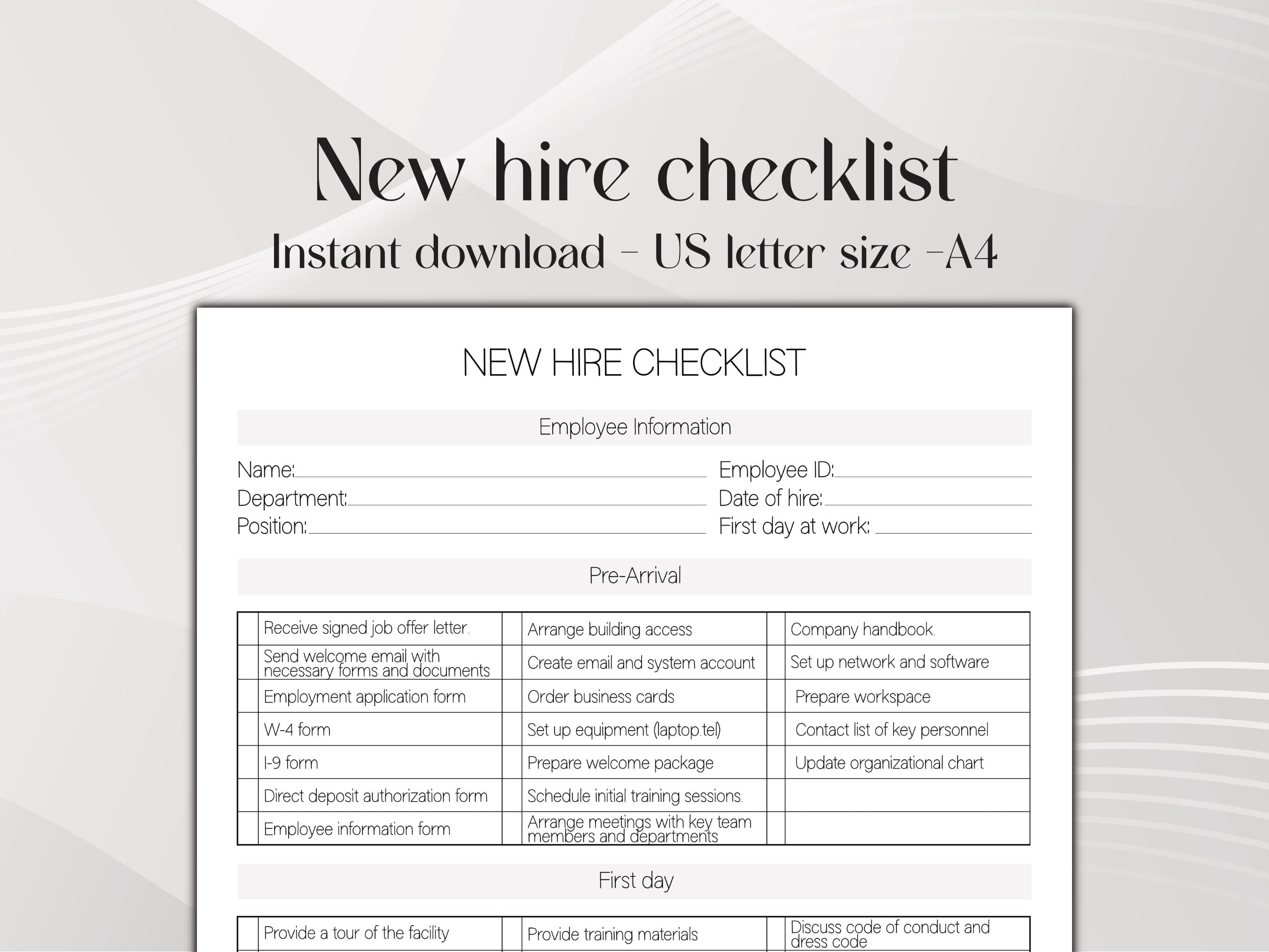 Onboarding Checklist, New Hire Template, Printable Document for New ...