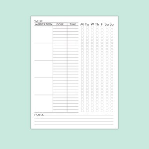Printable medication log with pink and navy flowers and black version to print at home for caretakers