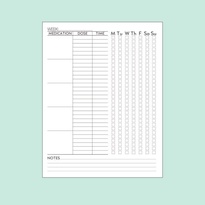 Printable medication log with pink and navy flowers and black version to print at home for caretakers