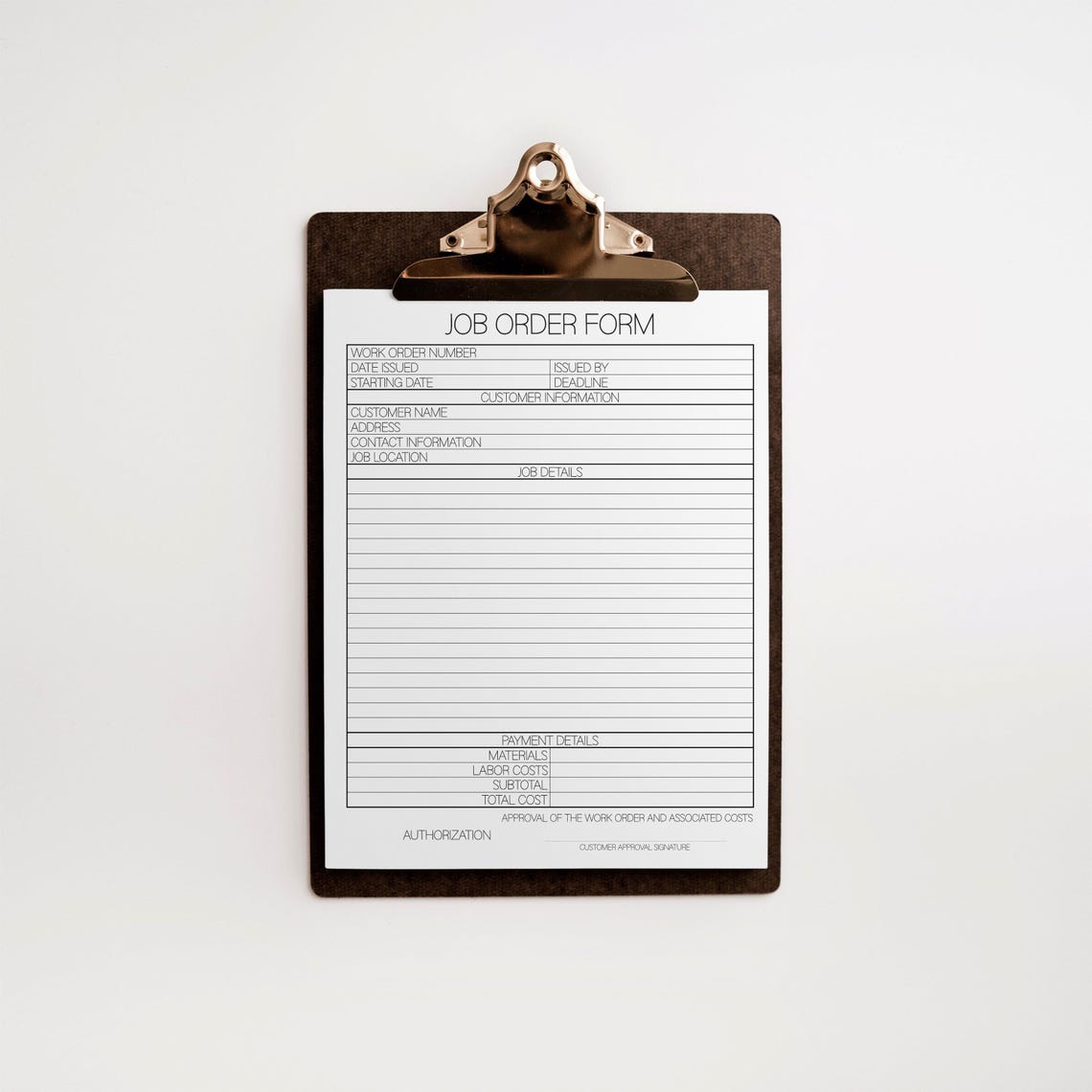 Job Work Order Form Printable, Small Business Job Work Order Tracking ...