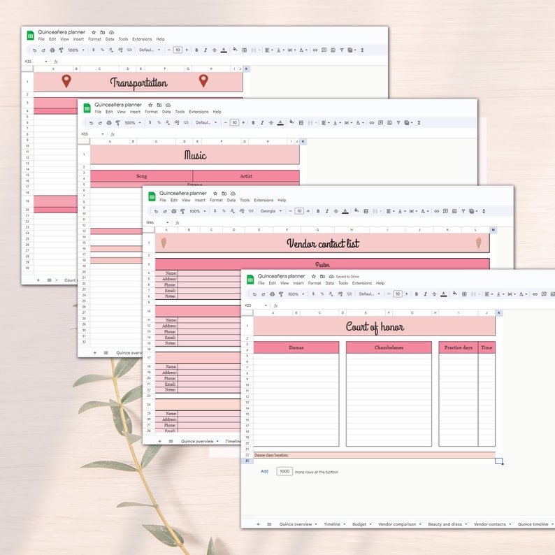 Quinceañera Planner, Editable in Google Sheets, Quince Planning