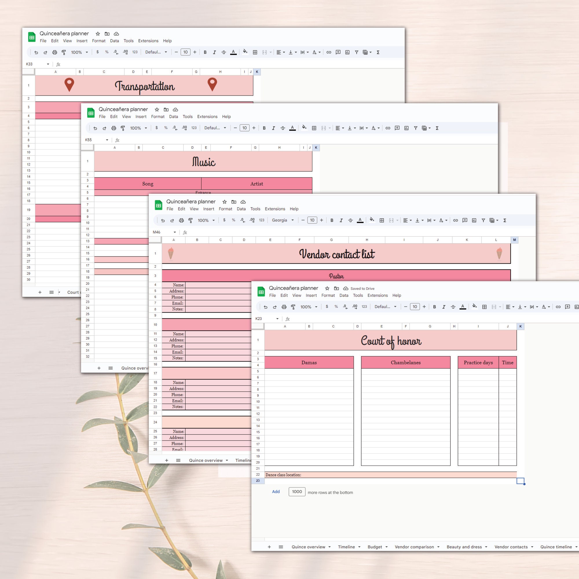 Quinceañera Planner, Editable in Google Sheets, Quince Planning