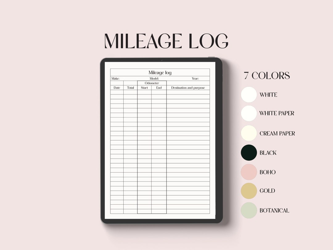 Mileage Tracker for Vehicles, Digital Business Trip Tracker Planner for