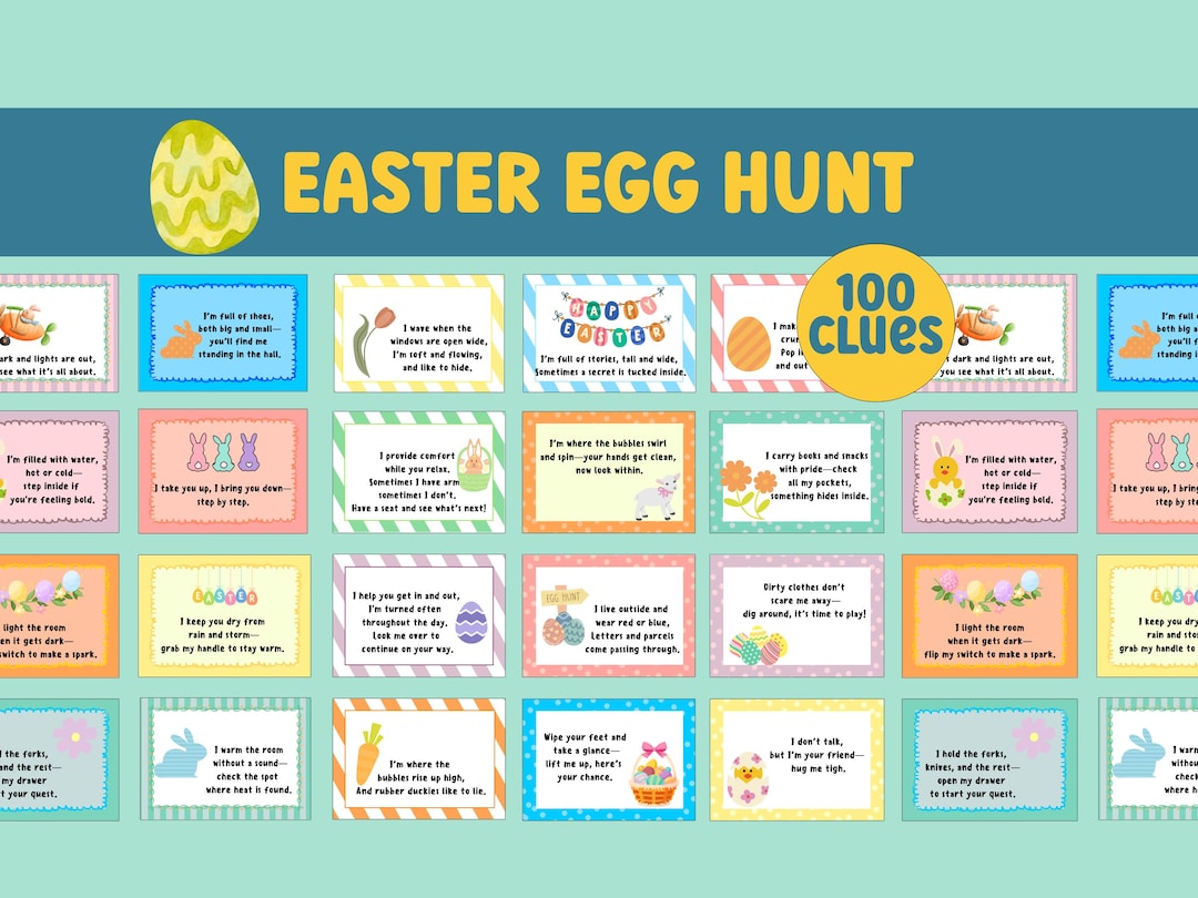 Easter Egg Scavenger Hunt, 100 Editable Clues for Indoor and Outdoor ...