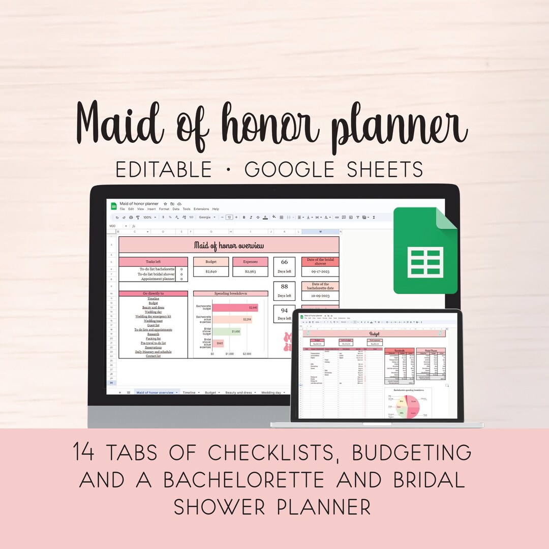 Editable Maid of Honor Planner, Maid of Honor Planning Spreadsheet ...