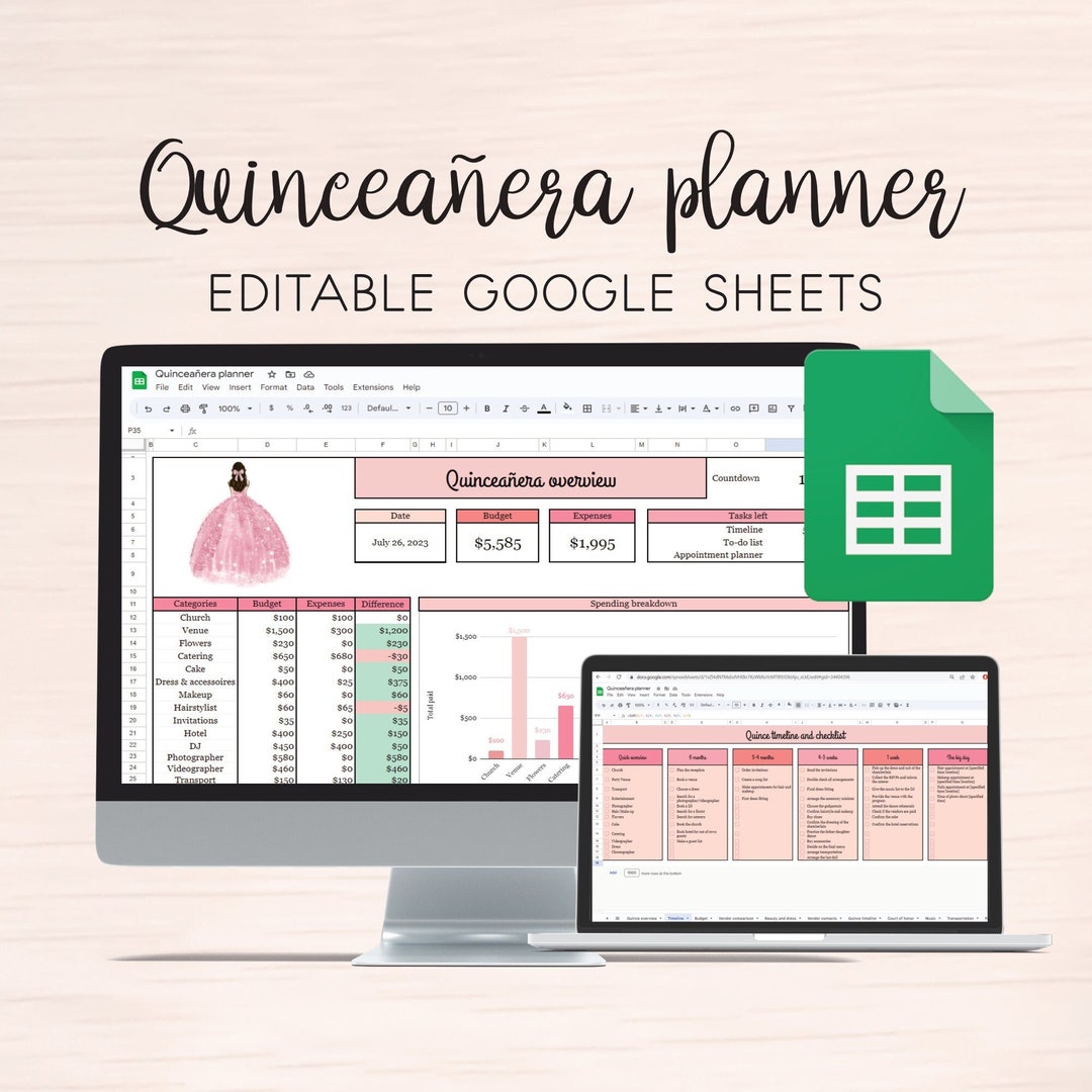 Quinceañera Planner, Editable in Google Sheets, Quince Planning ...