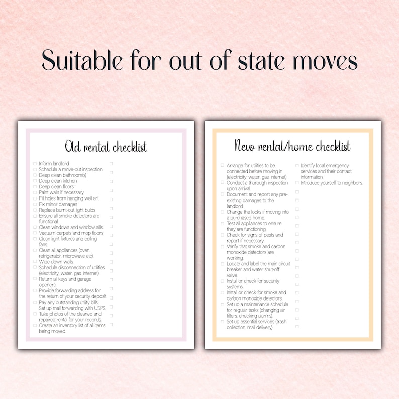 Moving Checklist, Printable Relocation Planner Suitable for Rentals and Out of State Moves - Etsy