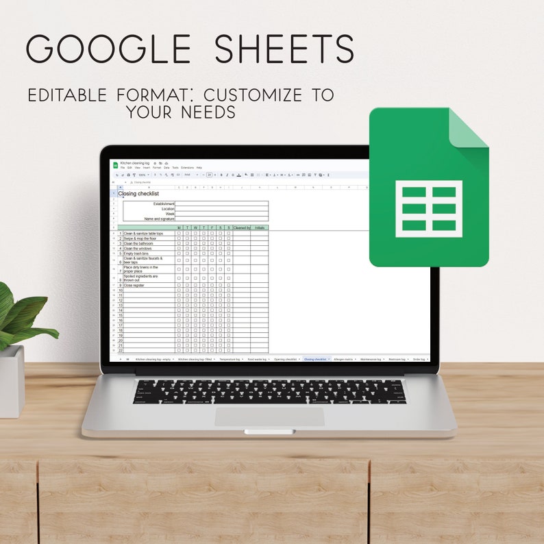Editable Kitchen Cleaning Checklist, Google Sheets, Bundle for Food ...