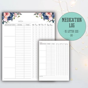 Registro dei farmaci, Tracker dei farmaci stampabile, Elenco dei farmaci, Promemoria, Registro dei caregiver, Download immediato, A4, formato lettera USA