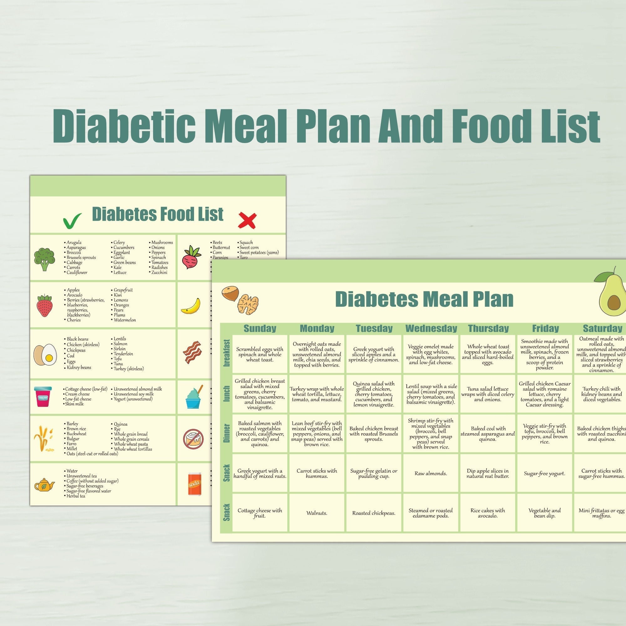 Diabetic 7 day Meal Plan And Food List Diabetic Diet Sheet Guide 