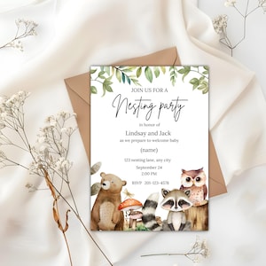 Nesting Party Invite | Editable Woodland Invitation | Printable Canva Template for Nesting Parties | Forest Animals Gender Neutral Invite
