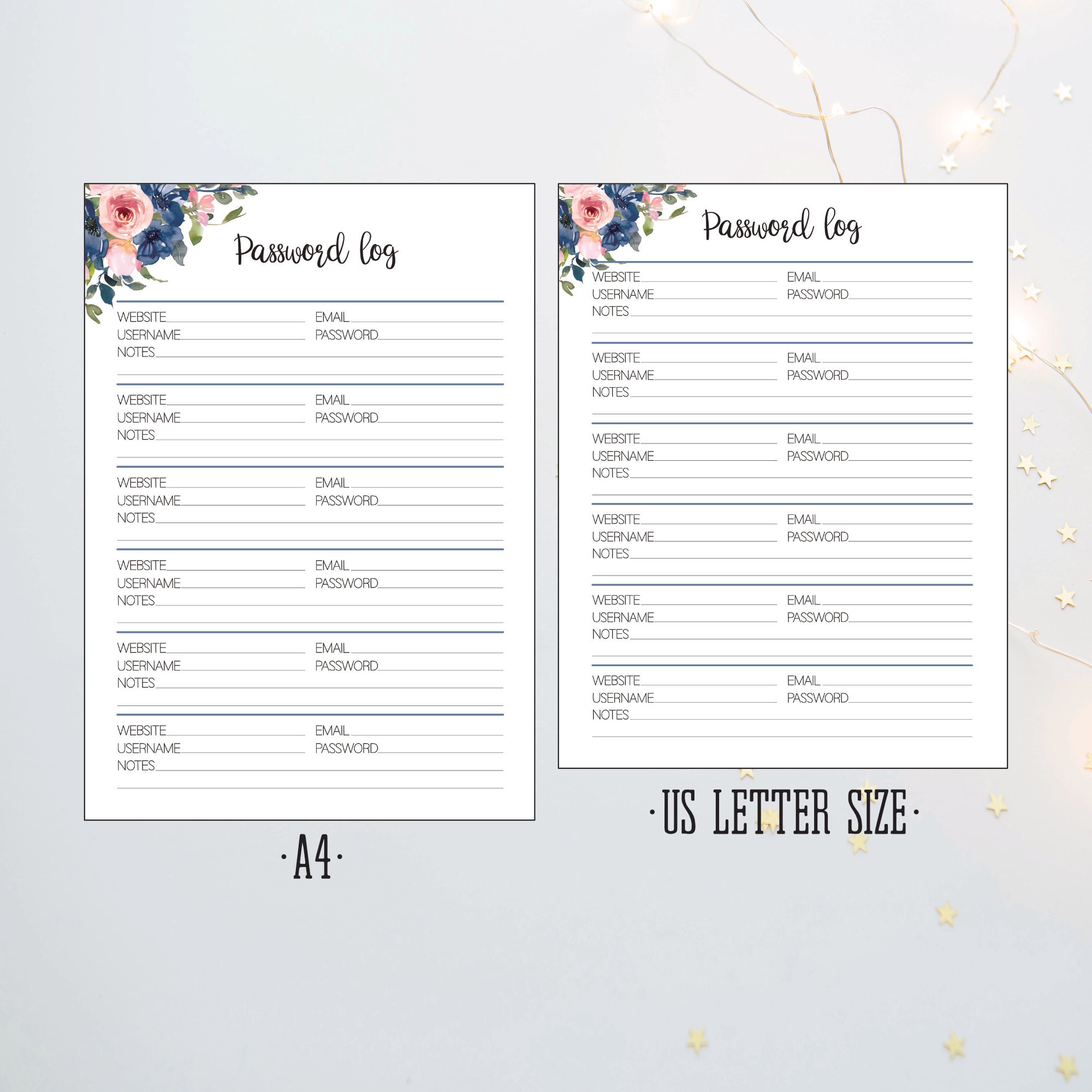 Papper Password Log Printable Password Keeper, Password Log, Username Sheets, Instant ...