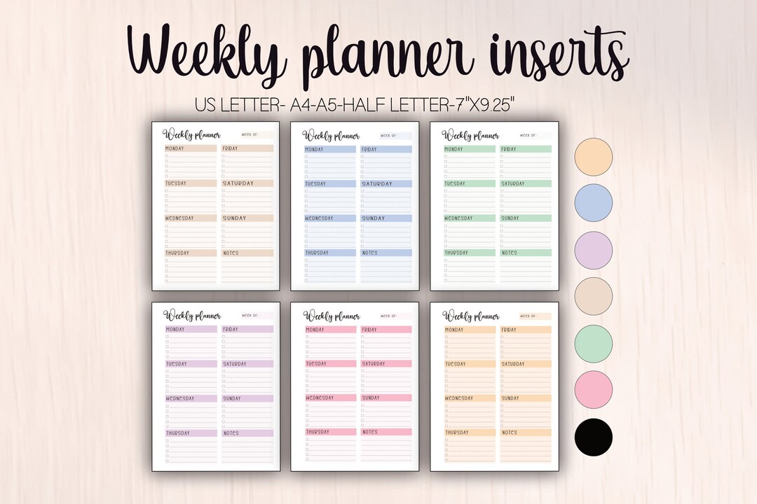 Weekly Planner Inserts, Schedule Planner, Printable to Do List, Instand