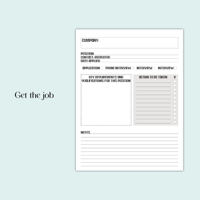 Job Search Tracker, Application Log, PRINTABLE And INSTANT DOWNLOAD, Us Letter Size, A4, A5 image 5