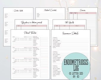 Endometriosis Log, Printable Endo Log, Period Tracker, Chronic Illness Planner, US Letter Size, A4, A5
