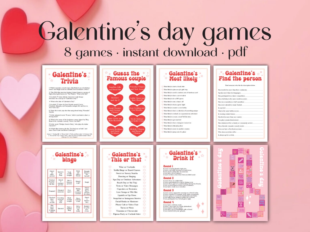 Galentines Day Games Bundle, Printable Valentines Day Party Adult 8 ...