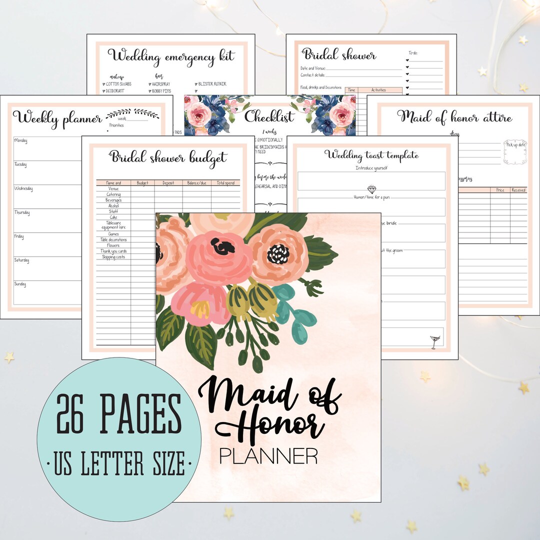 Printable Maid of Honor Planner MOH Planner Checklist - Etsy