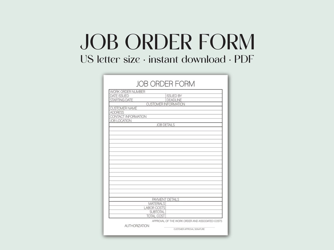 Job Work Order Form Printable, Small Business Job Work Order Tracking ...