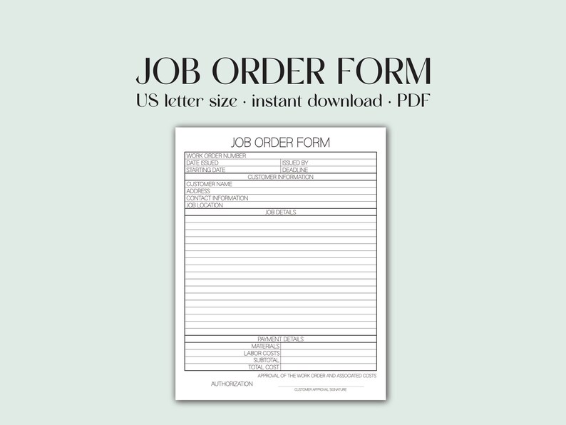 Job Work Order Form Printable, Small Business Job Work Order Tracking ...