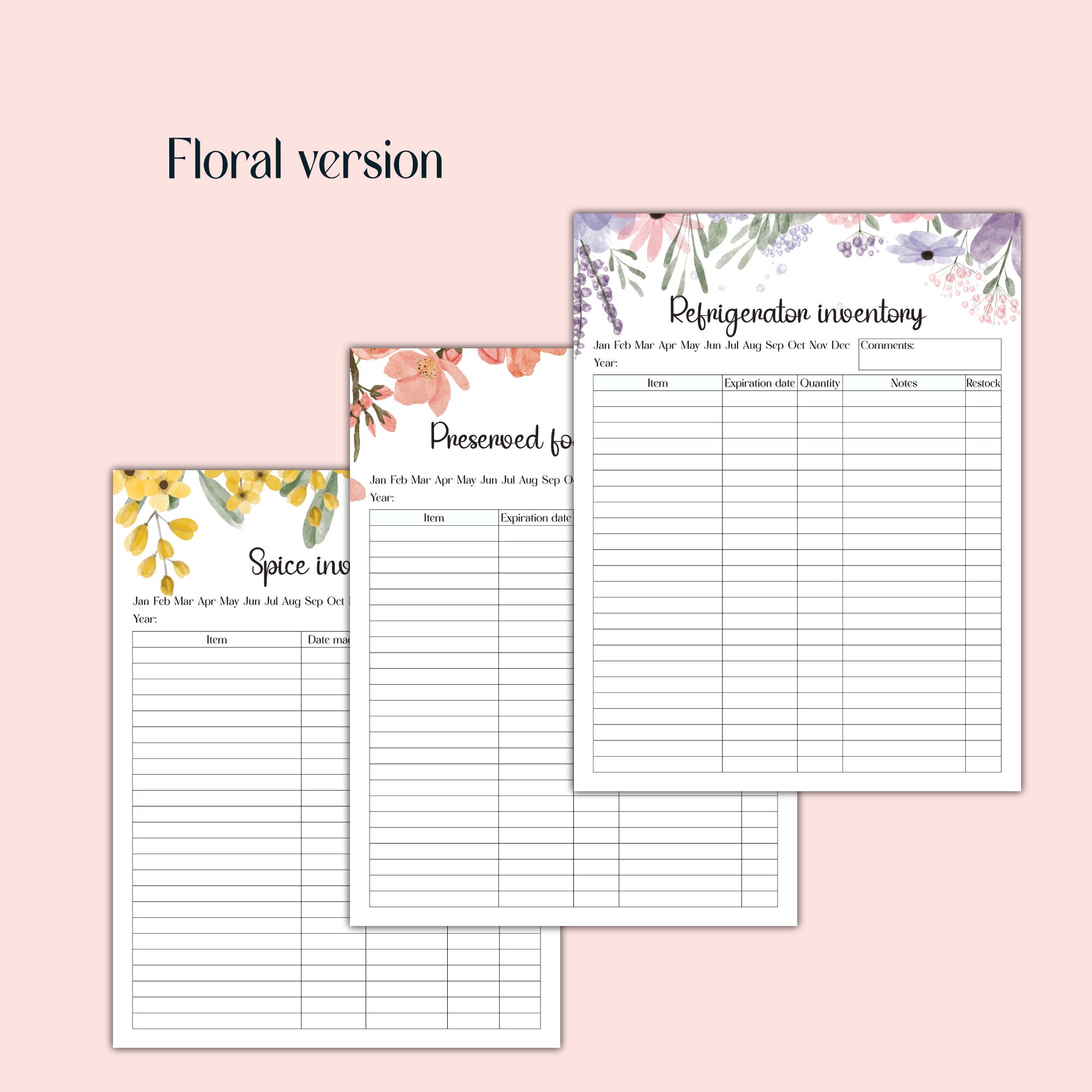 Pantry Inventory Printable Tracking Templates, Freezer and Refrigerator ...