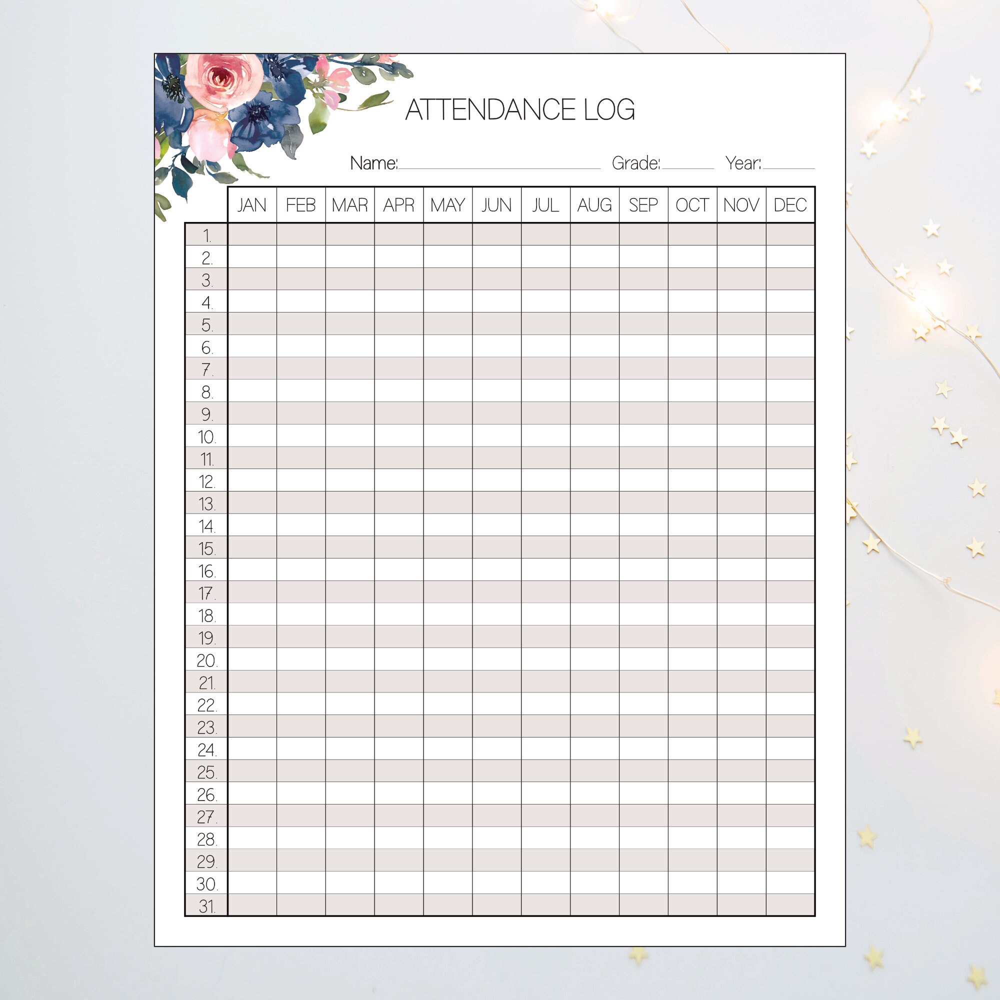 Homeschool attendance log printable yearly attendance sheet etsy