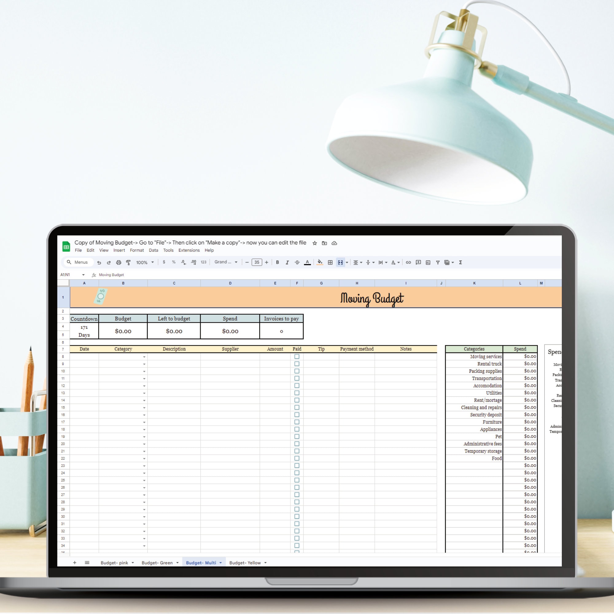 Moving Expense Tracker Spreadsheet, Editable Google Sheets Relocation ...