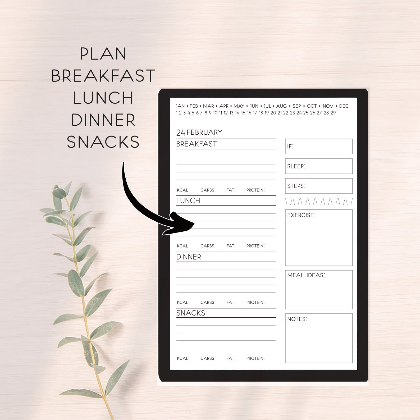 Daily Food Diary Journal, Fitness Digital Planner Template, Minimalist Diet Journal - Etsy