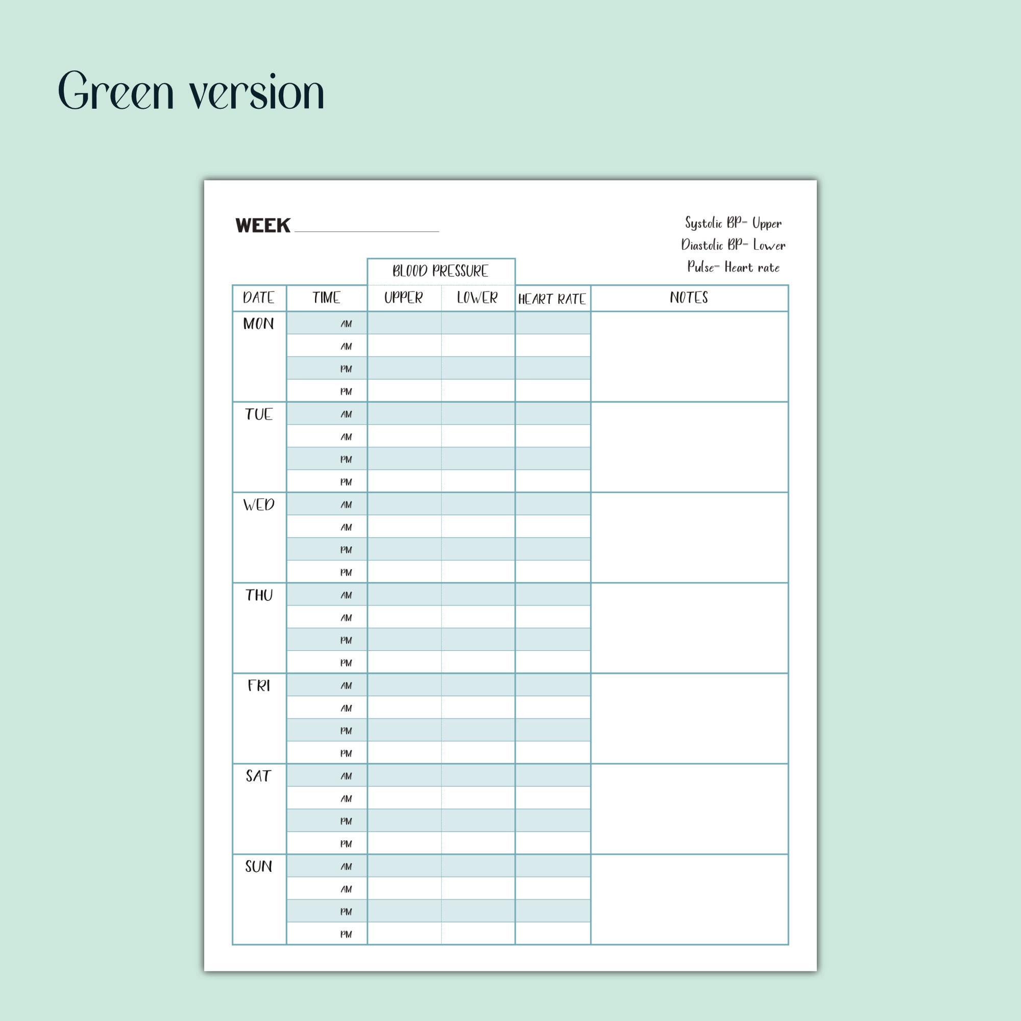 Blood Pressure Log, BP Diary, Printable Tracker, Health Log, High Blood ...
