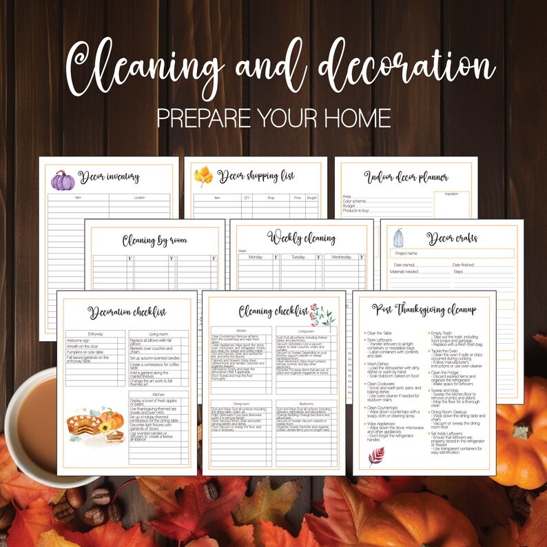 Image of printabe cleaning and decoration checklists for decor and cleanups for Christmas and Thanksgiving