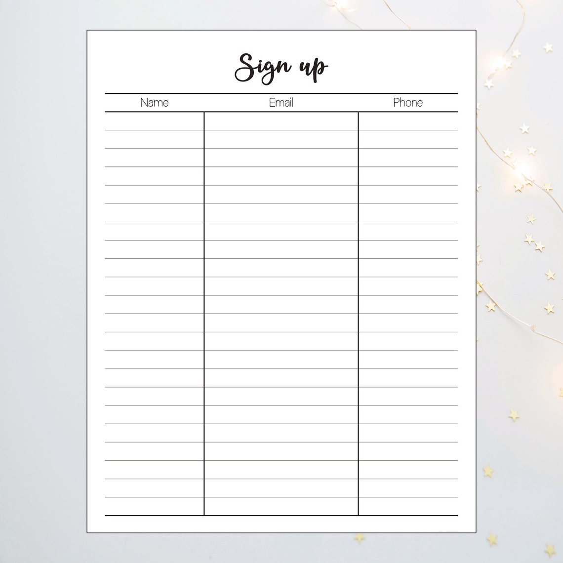Sign up Sheet, Sign up Template, Email List, Printable Sign up Sheet
