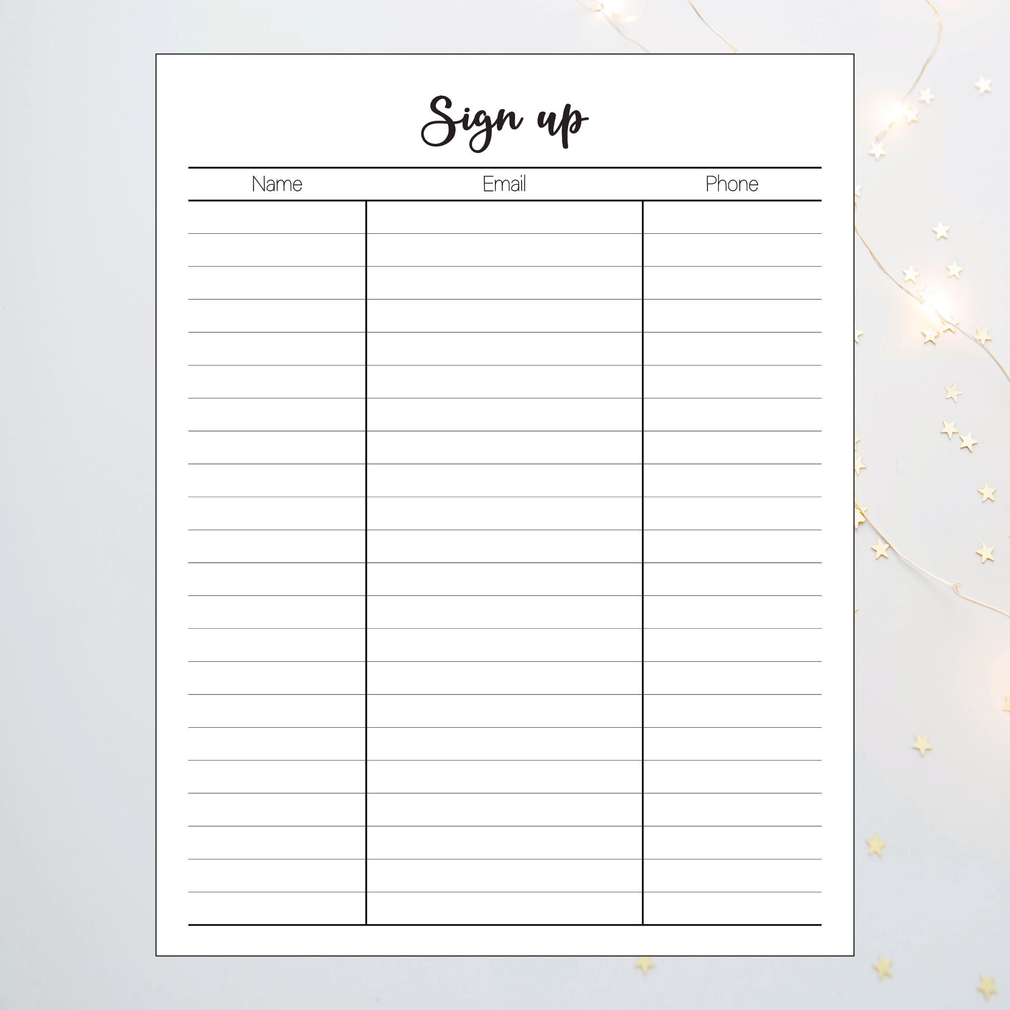 Sign Up Sheet Sign Up Template Email List Printable Sign Up Etsy