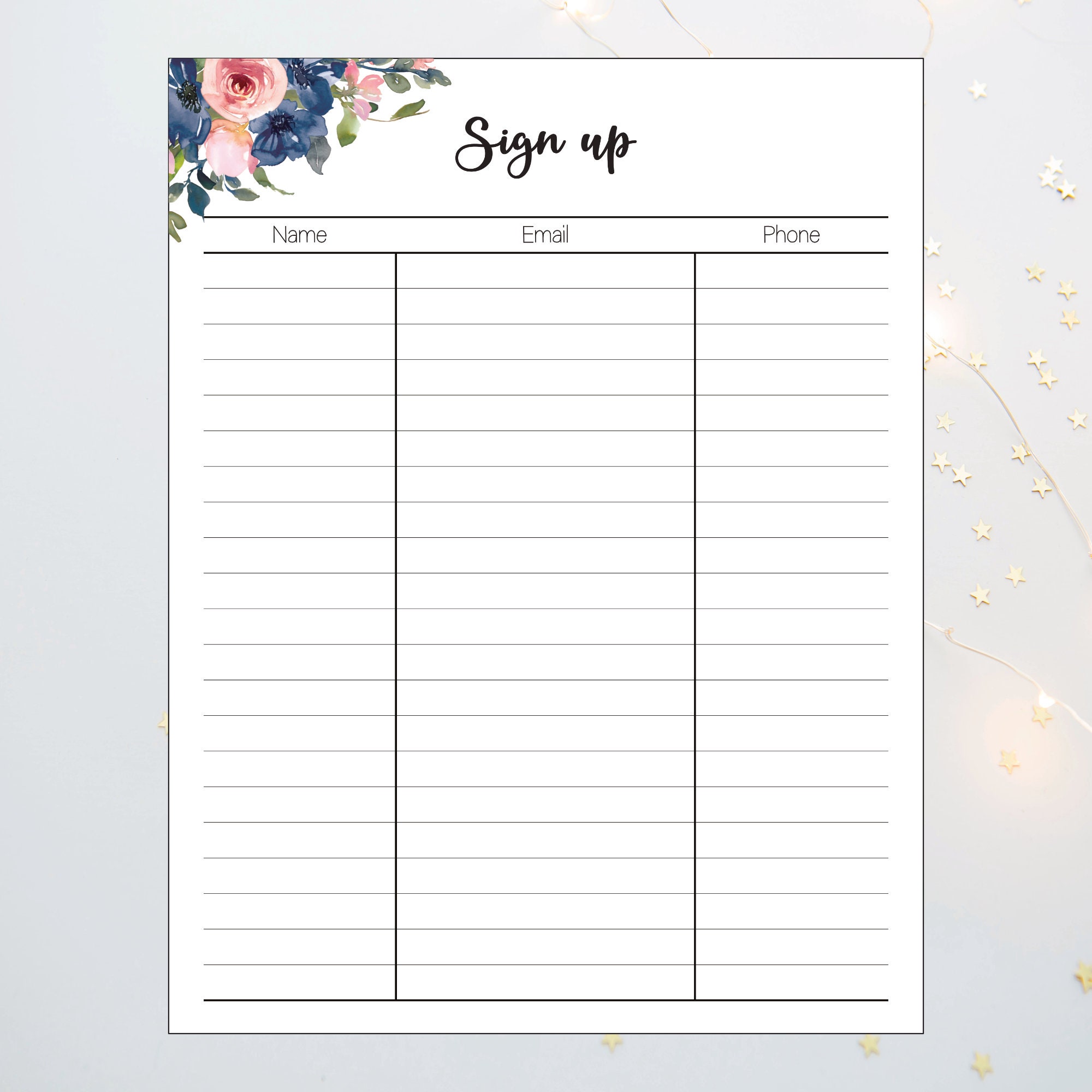 Sign Up Sheet Sign Up Template Email List Printable Sign Up Etsy