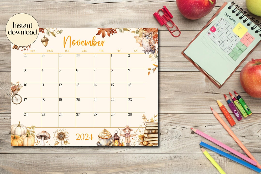 November Calendar 2024 Printable and Fillable, Monthly Schedule ...