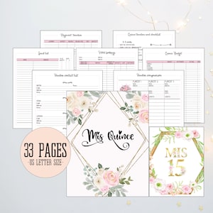 Quinceañera Planner, Quince Planning Checklist, Quinceañera Templates, Quinceañera Printable Planner, Mis Quince