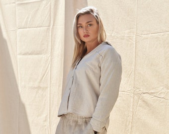 Linen Shirt, front buttons.  Long sleeves. 100% Linen. Women eco clothing, Australian Custom made clothes