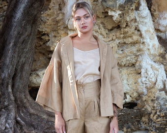 Sustainable Linen Shirt, front buttons.  Long, wide sleeves. 100% Linen. Women eco clothing, ready to ship