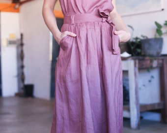 Jupe en lin, jupe plissée élégante, jupe en lin taille cravate, jupe sur mesure, prête à expédier / Vêtements Eco femme Australie