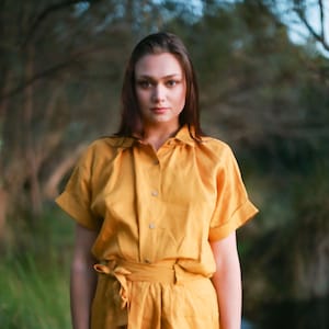 Linen shirt, Loose Shirt Linen, Copper Shirt, front buttons. Drop Shoulder. Women eco clothing, Australia, Handmade linen clothing image 1